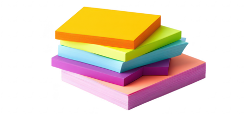 Stacked colorful paper pads isolated on a transparent background
