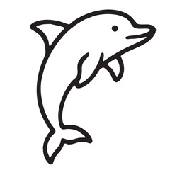 Simple Black and White Line Drawing of a Jumping Dolphin Marine Animal Ocean Life © Alamin