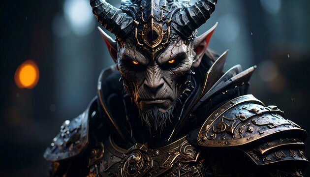 Close-up of a demonic figure. Dark, detailed