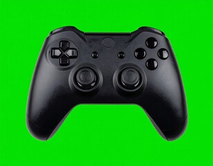 Black game controller on green background