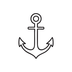 Simple Black Outline of a Nautical Anchor on a White Background for Design Elements