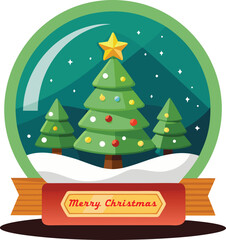 Festive Christmas Snow Globe with Decorated Trees and Holiday Greetings
