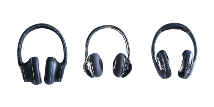 Three headphone styles isolated on a transparent background - Powered by Adobe
