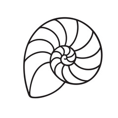 Obraz premium Simple Black and White Line Drawing of a Nautilus Shell with Spiral Pattern