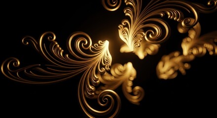 Golden floral abstract pattern with ornate scroll and leaf elements