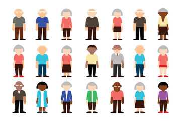 Diverse Senior Citizens: Collection of diverse senior citizen avatars, representing various ethnicities and styles. Perfect for websites, presentations.
