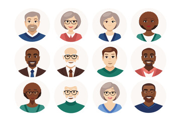 Diverse Avatar Set: A collection of diverse cartoon avatars representing a variety of ages, genders, and ethnicities. Perfect for website design, app development.