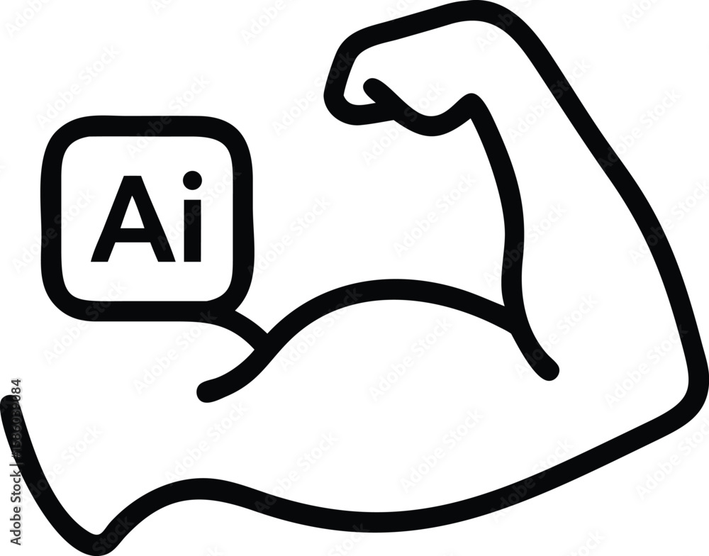 Poster simple line art of strong arm with ai text inside square