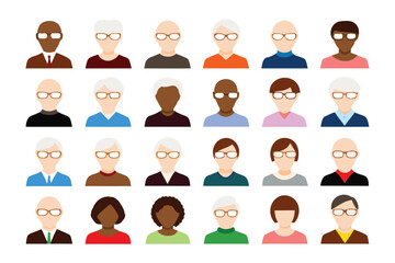 Diverse Portrait Set: A compelling collection of twenty-four diverse portraits, each showcasing a unique individual, with glasses, and clean minimal aesthetic, and celebrate variety and individuality.