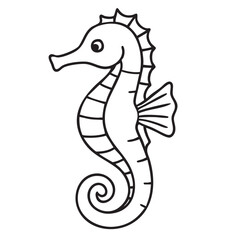 Simple Seahorse Illustration in Black and White Outline Style for Coloring Books and Educational Materials