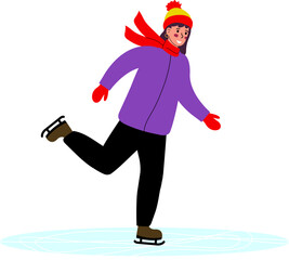 Young skater enjoying winter fun on the ice while wearing a colorful outfit, complete with a hat and scarf, in a cheerful atmosphere