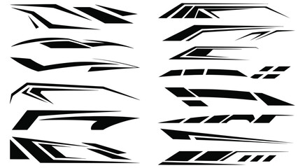 Sport car stripe decals and racing flag sticker designs isolated on white background