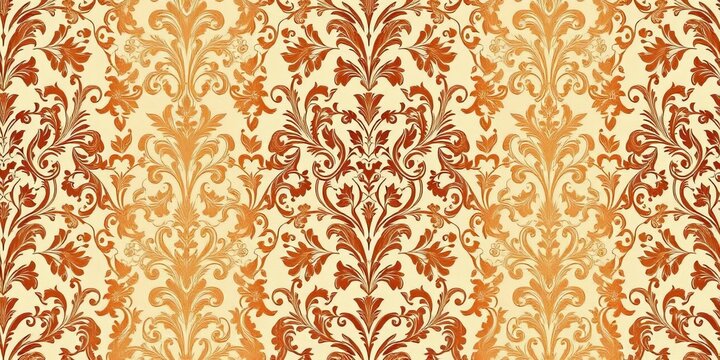 Intricate vintage damask wallpaper; floral scrolls, ornate texture, elegant design, rich, surface