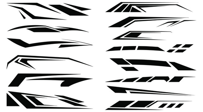 Sport car stripe decals and racing flag sticker designs isolated on white background