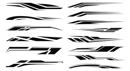 Sport car stripe decals and racing flag sticker designs isolated on white background