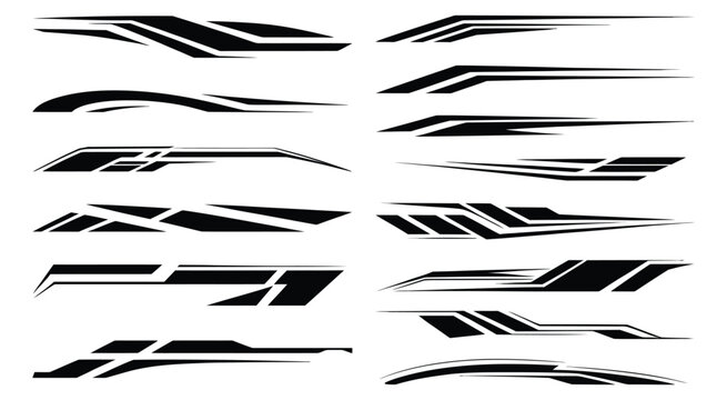 Sport car stripe decals and racing flag sticker designs isolated on white background