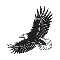 Flying Eagle Silhouette – Majestic Black and White Bald Eagle Vector Illustration .