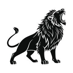 Roaring Lion Vector Illustration – Majestic Black Silhouette in Tribal Style