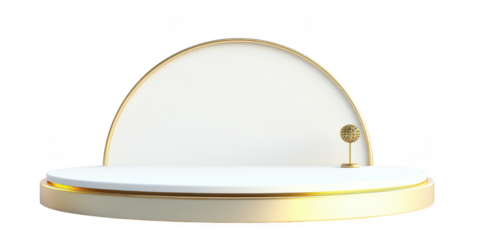 White podium gold trim globe isolated on a transparent background