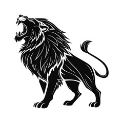 Roaring Lion Vector Illustration – Majestic Black Silhouette in Tribal Style