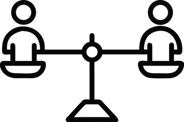 Simple line art people on scales illustrating balance or comparison concept