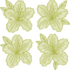  Green Color Lined Azalea Flower Canvas Design &ndash; Engraving Style Stamp Dot Halftone Effect Line Art Vector Template on Transparent Background for Decorative Print and Wall Art