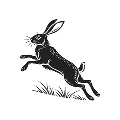 Running Rabbit Silhouette Vector – Black and White Hare Illustration for Wildlife or Vintage Design