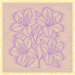  Purple Engraving Canvas Template with Azalea Flower Line Art Design &mdash; Stamp Dot Halftone Decorative Vector | Vintage Botanical Ink Illustration for Art Print and Wall Decor