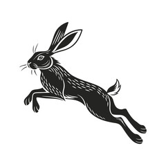 Running Rabbit Silhouette Vector – Black and White Hare Illustration for Wildlife or Vintage Design