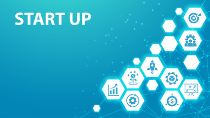 Start up icon - starting a business. startup, new business, idea, innovation, target, planning, vision, infographic, template, presentation, concept, banner, pictogram, icon set, icons.