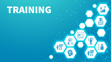 Containing training, workshop, education, communication, discussion, coaching, online video, presentation, learning, conference, teaching, classroom. Vector illustration