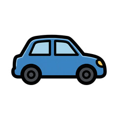 Blue Small Car Icon Simple Vehicle Illustration isolated on a transparent background