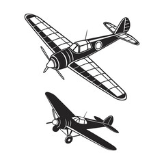Vintage Propeller Airplane Silhouette Set – Retro Military Aircraft Illustration