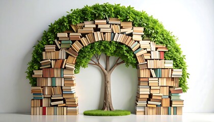 Books forming a tree archway