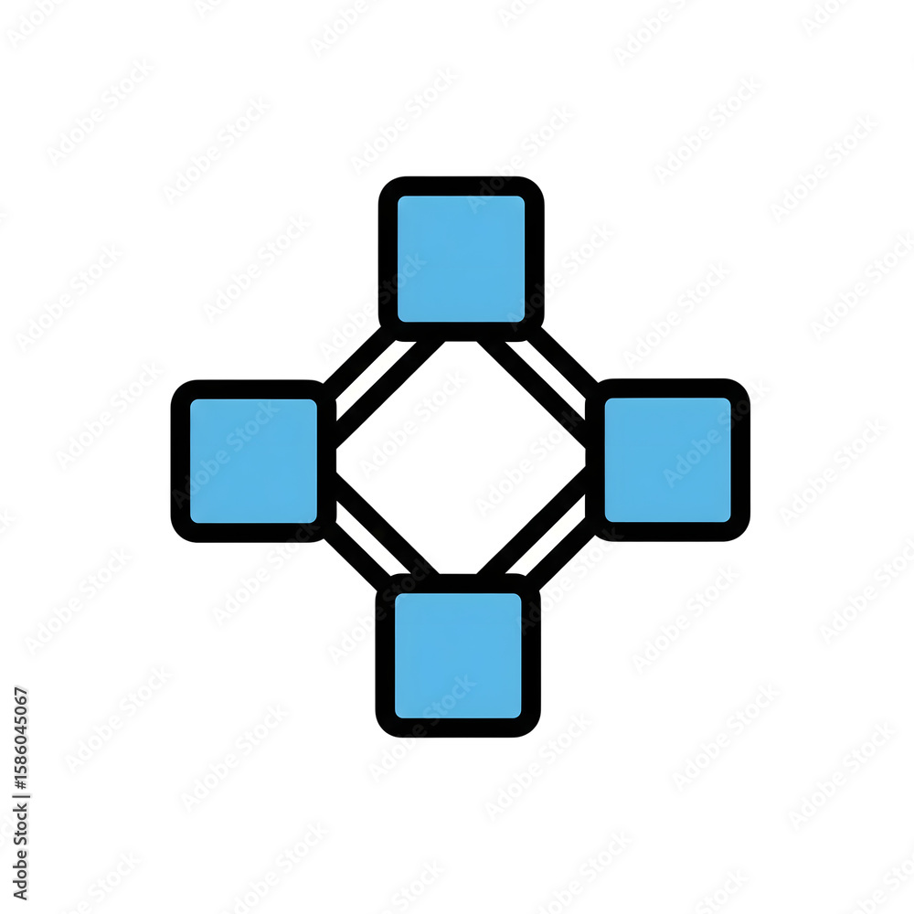 Poster blue square network connection icon design isolated on a transparent background squares