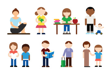 Happy people icon set: This vibrant illustration showcases a collection of stylized individuals engaged in a variety of activities, each expressing a unique expression of happiness, connection.