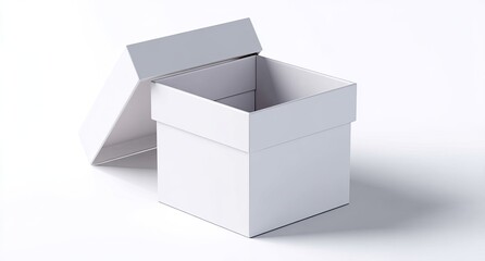 Open white square gift box on white background