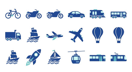 Fototapeta premium A Grid of Simple, Flat, Stylized Icons Depicting Various Modes of Transportation