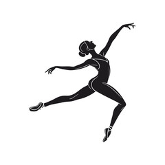 Elegant Ballet Dancer Silhouette in Graceful Pose – Female Ballerina Illustration in Black and White