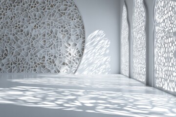 White Islamic interior with intricate patterns