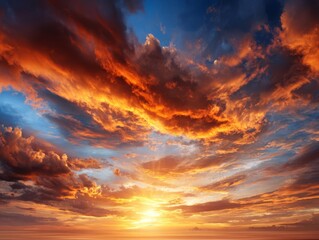 Fototapeta premium Vibrant sunset with dramatic clouds and beautiful colors.