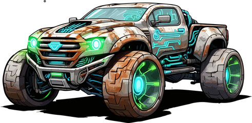 Classic retro green military vehicle with isolated wheels