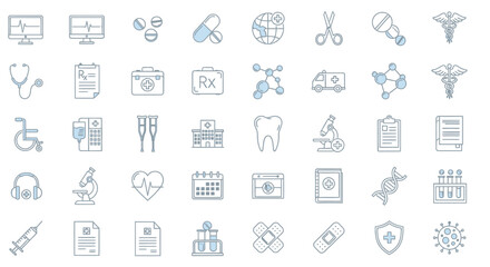 Medical and Healthcare Icons, Arranged in Rows set