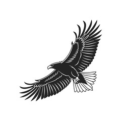 Flying Eagle Silhouette – Majestic Black and White Bald Eagle Vector Illustration .