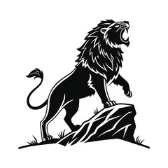 Roaring Lion Vector Illustration – Majestic Black Silhouette in Tribal Style