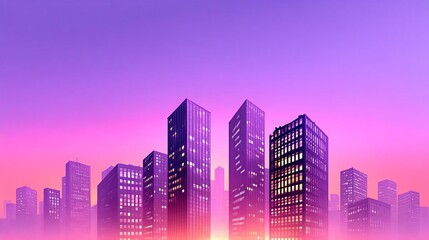 Naklejka premium A stunning city skyline at sunset with vibrant colors.