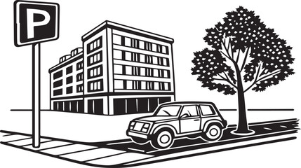 Naklejka premium Apartment Entrance with Parked Car