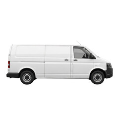 Side view of a white delivery van isolated on transparent background