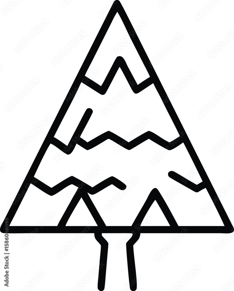 Poster simple line art tree illustration with triangle shape and visible trunk