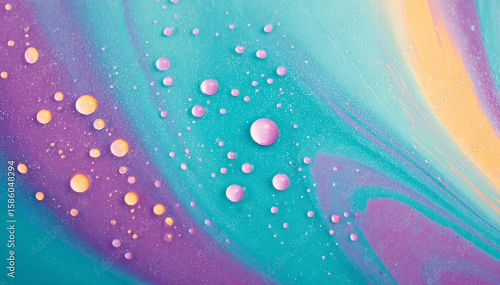 Poster vibrant abstract design with colorful swirls and bubble patterns.
